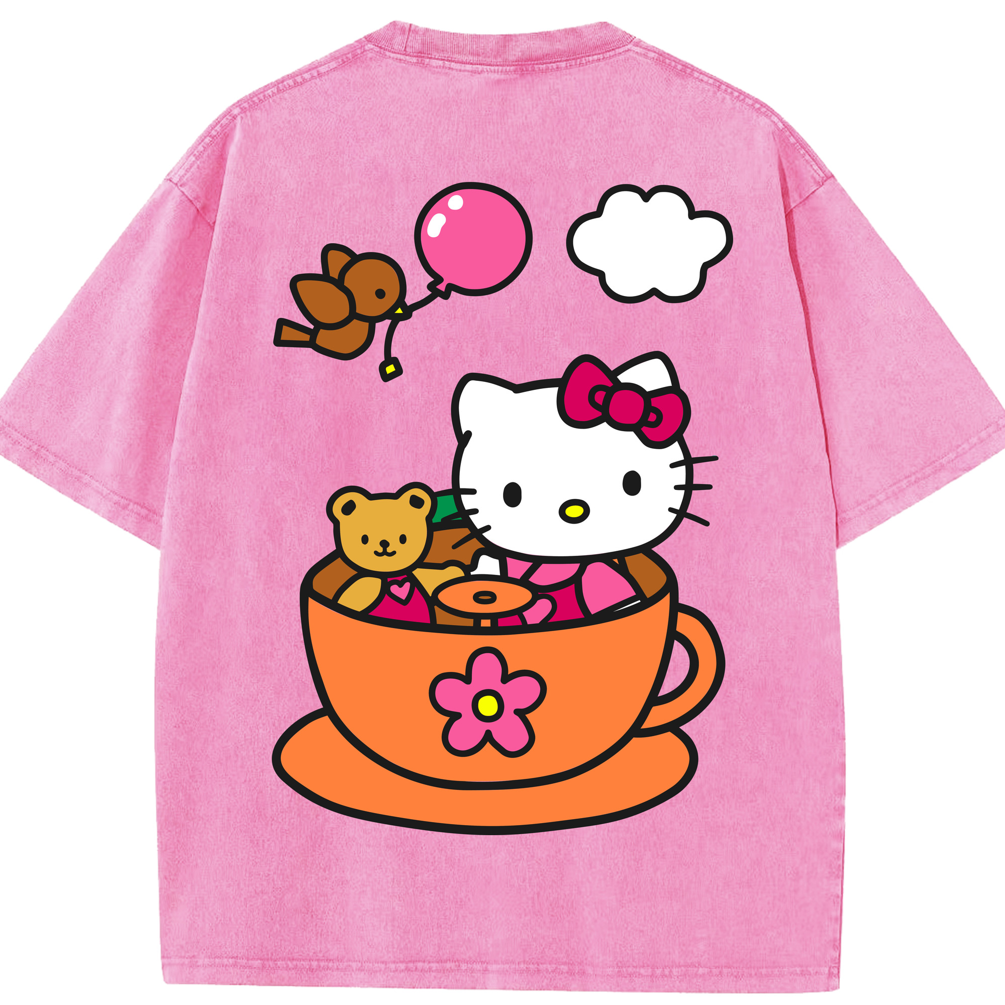 （画像用） Hello Kitty ハローキティ 綿100% ヴィンテージ風 半袖Tシャツ（背面プリント）